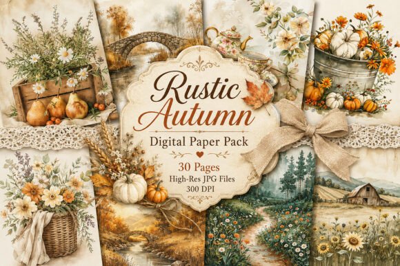 Download Rustic Farmhouse Autumn Digital Paper - Digital paper Collection