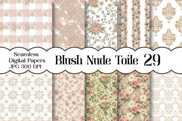 Download Blush Nude Toile Digital Paper Pack - Digital paper Collection