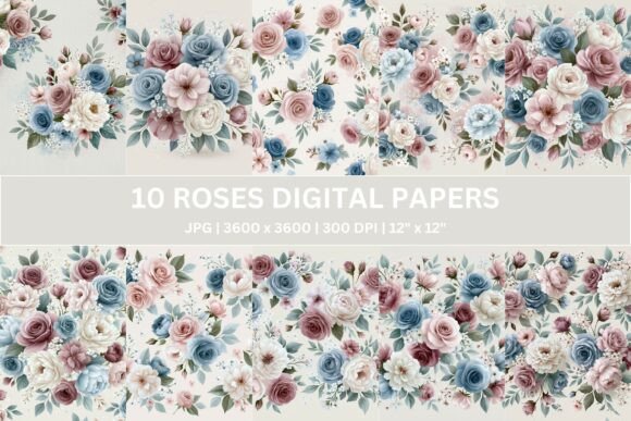 Download Powder Blue Rose Digital Paper - Digital paper Collection