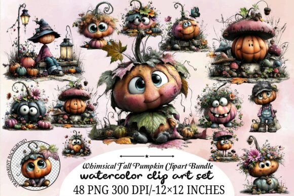 Download Whimsical Fall Pumpkin Clipart Bundle - Fall pumpkin clipart Collection