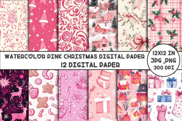 Download Watercolor Pink Christmas Digital Paper - Digital paper Collection