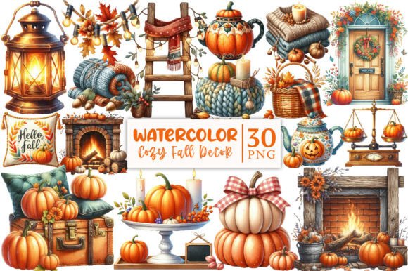 Download Watercolor Cozy Fall Decor Clipart - Premium Resources