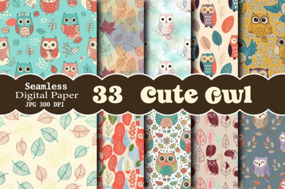 Download Cute Owl Digital Papers Set - Digital paper Collection