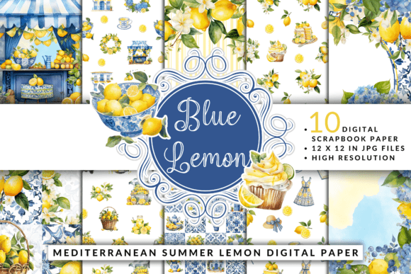 Download Mediterranean Summer Lemon Digital Paper - Digital paper Collection