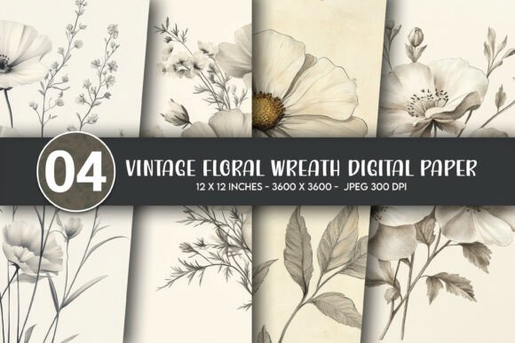 Download Vintage Floral Wreath Digital Paper - Digital paper Collection
